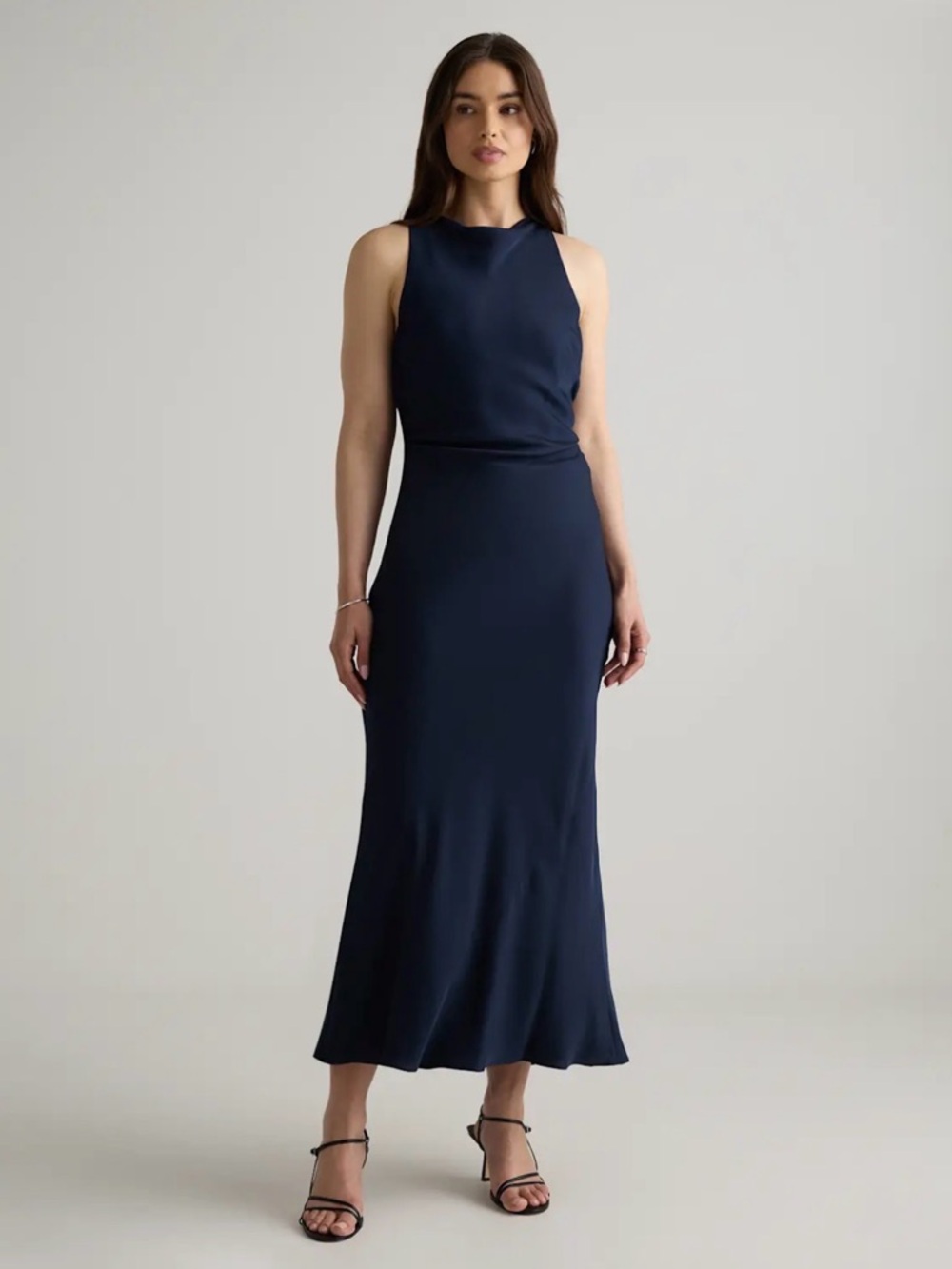 Quince Washable Stretch Silk High Neck Midi Dress XL Navy NWT